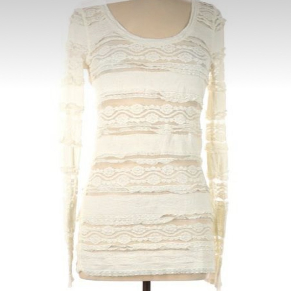 EXPRESS long sleeve lace and sheer top, Size S